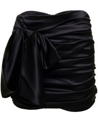 Dolce & Gabbana - Short Black Draped Skirt With Bow Detail In Stretch Silk Woman - Lyst