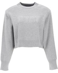 ROTATE BIRGER CHRISTENSEN - Rotate Cropped Sweater With Rhinestone-studded Logo - Lyst