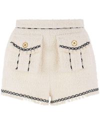 Elisabetta Franchi Frayed Tweed Shorts - Natural
