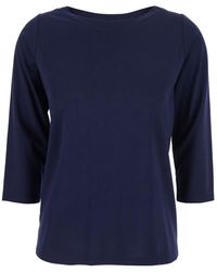 Plain - T-Shirt With Round Neck And Three-Quarter Sleeves - Lyst