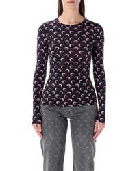 Marine Serre - Moon Printed Jersey Long Sleeve Crewneck Top - Lyst