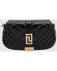 Versace - Black And Gold Leather Mini Greca Goddess Shoulder Bag - Lyst
