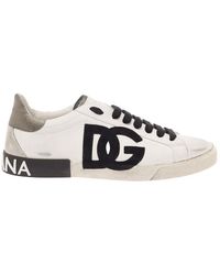 Dolce & Gabbana - Portofino Vintage Logo-embossed Leather Low-top Trainers - Lyst