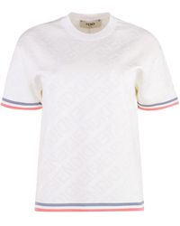 Fendi - Jacquard Knit T-Shirt With Contrasting Edges And Mirror Logo - Lyst