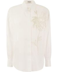 Brunello Cucinelli - Cotton Organza Shirt With Dazzling Magnolia Embroidery - Lyst