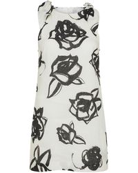MSGM - Short Linen Dress With Rose Print - Lyst