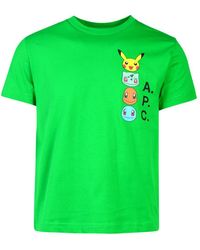 A.P.C. - 'pokémon The Portrait' Green Cotton T-shirt - Lyst