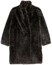VALENTINI 1972 - Brown Funnel-neck Faux Fur Coat - Lyst