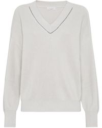 Brunello Cucinelli - Cotton Sweater With Shiny Details - Lyst