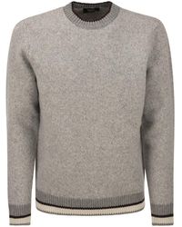 Peserico - Round-neck Sweater In Wool Silk And Cashmere Boucle' Patterned Yarn - Lyst