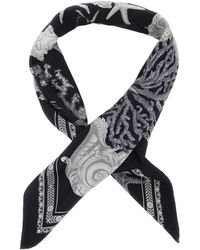 Versace - Black And White Scarf With Barocco Sea Print In Silk Twill Man - Lyst
