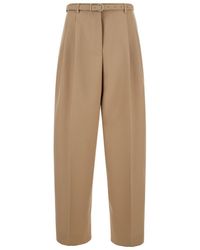 Jil Sander - Pants With High Waist And Belt And Pences On The Front - Lyst