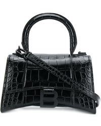 Balenciaga - Xs Hourglass Top Handle Bag In Croc-embossed Calfskin - Lyst
