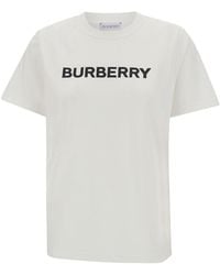 Burberry - White Crewneck T-shirt With Contrasting Logo Print In Cotton Woman - Lyst