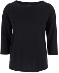 Plain - Black T-shirt With Round Neck And Three-quarter Sleeves In Fabric Woman - Lyst