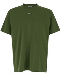 Off-White c/o Virgil Abloh - Dark Green Crewneck T-shirt With Contrasting Off Print In Cotton Man - Lyst