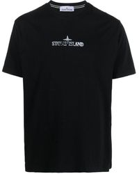 Stone Island - Distressed Logo-print T-shirt In Black - Lyst