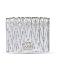 Miu Miu - Small Logo Plaque Quilted Leather Wallet - Lyst