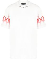 Vision Of Super - Cotton T-Shirt With Flame Print On The Sleeves - Lyst