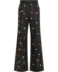 MSGM - Wide Leg Cotton Pants With Embroidered Beads - Lyst