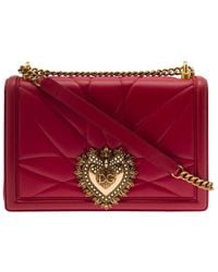 Dolce & Gabbana - 'devotion' Big Red Shiulder Bag With Heart Jewel Detail In Matelassé Leather Woman - Lyst