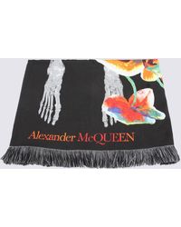Alexander McQueen - Black Multicolour Wool Blend Ordchid Skeleton Scarf - Lyst