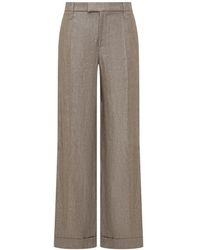 Brunello Cucinelli - Loose Flared Trousers In Sparkling Twill Linen With Monile - Lyst