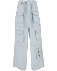 Pinko - Light Blue Cargo Pants With Matching Belt In Cotton Woman - Lyst