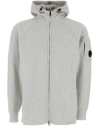 C.P. Company - Cardigan With Drawstring Hood And Logo Plaque On The Sleeve - Lyst