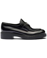 Prada - Triangle Logo Patent Leather Loafers - Lyst