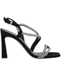 Pollini - 'bling Bling' Black Sandals With Rhinestone Detail In Suede Woman - Lyst