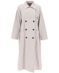 Brunello Cucinelli - Double Breasted Trench Coat With Shiny Cuff Details - Lyst