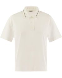 Brunello Cucinelli - Cotton Piqué Polo Shirt With Shiny Collar Trim - Lyst