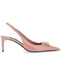 Dolce & Gabbana - Slingback Pumps With Logo Plaque On The Front - Lyst
