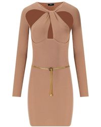 Elisabetta Franchi - Nude Knitted Dress With Twist Neck - Lyst