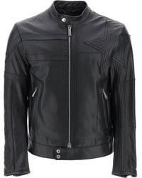 DSquared² - Leather Biker Jacket With Contrasting Lettering - Lyst