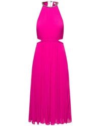 MICHAEL Michael Kors - Midi Fucshia Pleated Dress With Chain And Cut-Out - Lyst