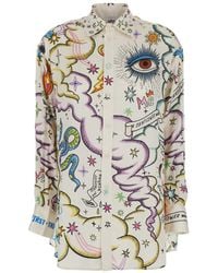 ME 369 - 'billie' Multicolor Shirt With Classic Collar And All-over Print In Viscose Woman - Lyst