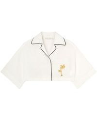 Palm Angels - Logo-embroidered Cropped Linen Shirt - Lyst