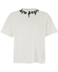 Palm Angels - Crewneck T-Shirt With Logo Print On The Neck - Lyst