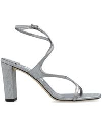 Jimmy Choo - 'Azie' Metallic Sandals With High Stacked Heel And Criss-Cross Strap - Lyst