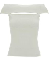 FEDERICA TOSI - White Off-shoulder Top With Cut-out In Ribbed Viscose Blend Woman - Lyst