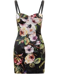 Dolce & Gabbana - Rose Garden Print Stretch Silk Satin Bustier Dress - Lyst