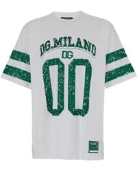 Dolce & Gabbana - Oversized White And Green T-shirt With Dg Milano 00 Print In Cotton Man - Lyst