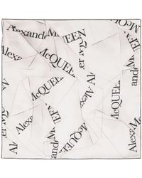 Alexander McQueen - Ivory Silk Scarf With Logo - Lyst