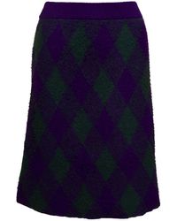 Burberry - Midi Purple Skirt With Argyle Print In Wool - Lyst