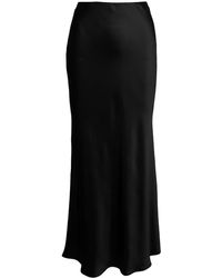 Plain - Black 'midi' Skirt With Volant Detail At The End In Satin Woman - Lyst
