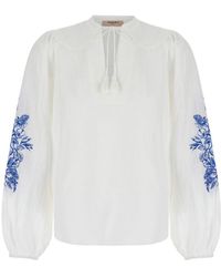 Twin Set - Linen Blouse With Contrast Embroidery - Lyst