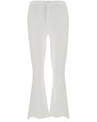 Mother - White Cropped Jeans With Flared Bottom In Cotton Blend Denim Woman - Lyst