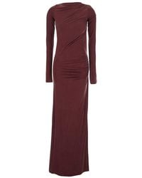 ANDAMANE - Bordeaux Long Dress With Draping And Cut-Out Back - Lyst